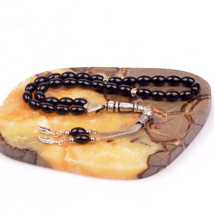 Barley Cut Obsidian Stone Prayer Beads (6x9 mm)