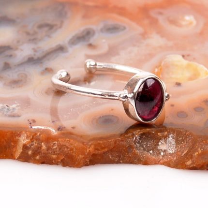 Garnet Silver Ring - Adjustable