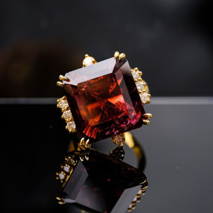 Genuine Tourmaline Natural Stone Gold Ring (16ct)